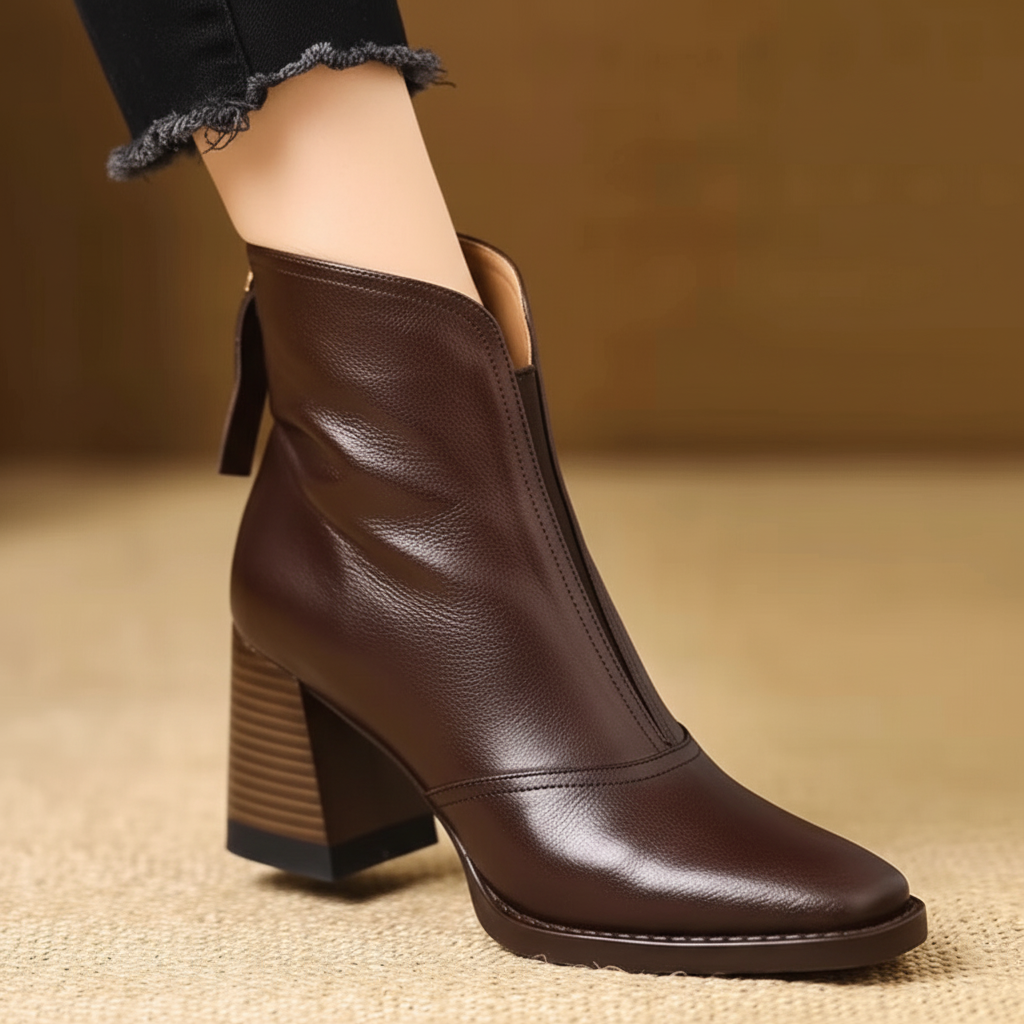 Ankle Boots Women Mid Heel Zipper Casual Dress Shoes