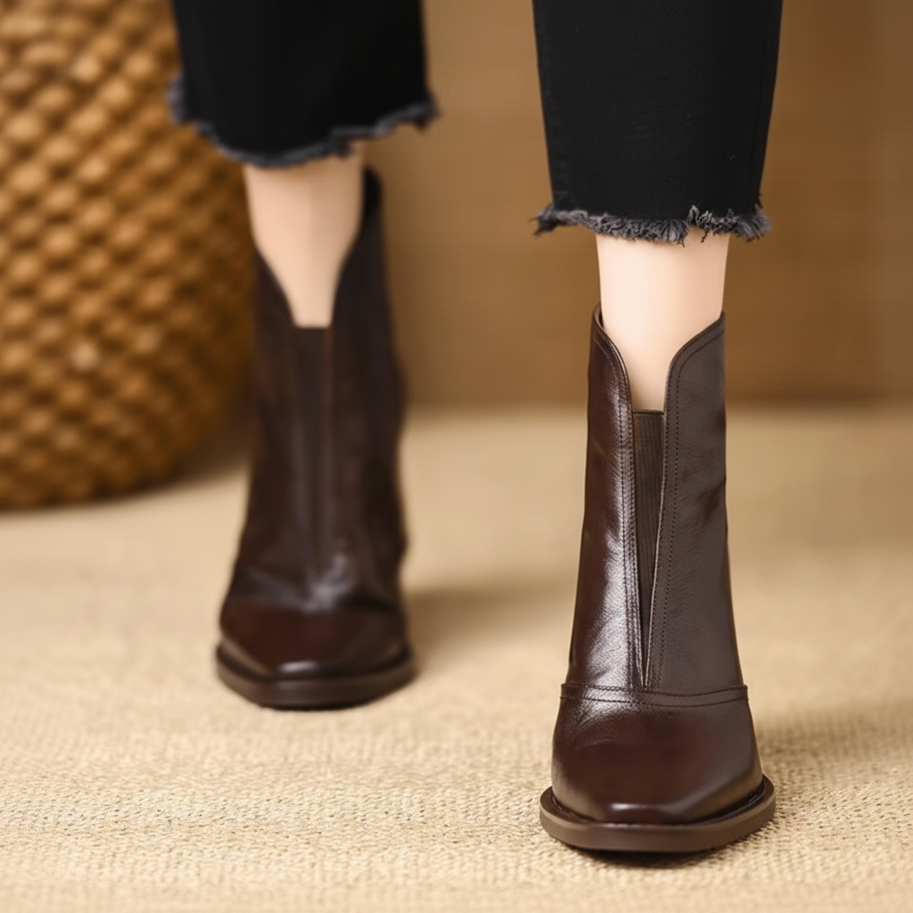 Ankle Boots Women Mid Heel Zipper Casual Dress Shoes