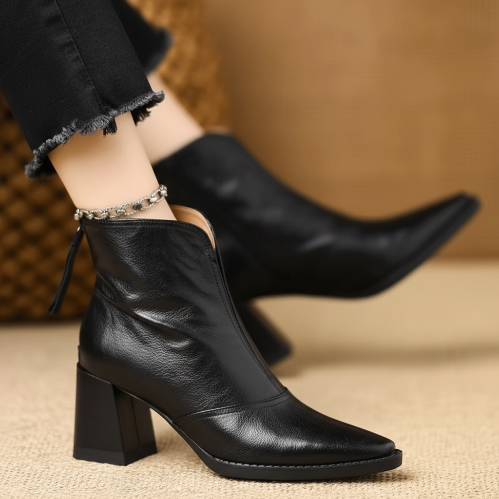 Ankle Boots Women Mid Heel Zipper Casual Dress Shoes