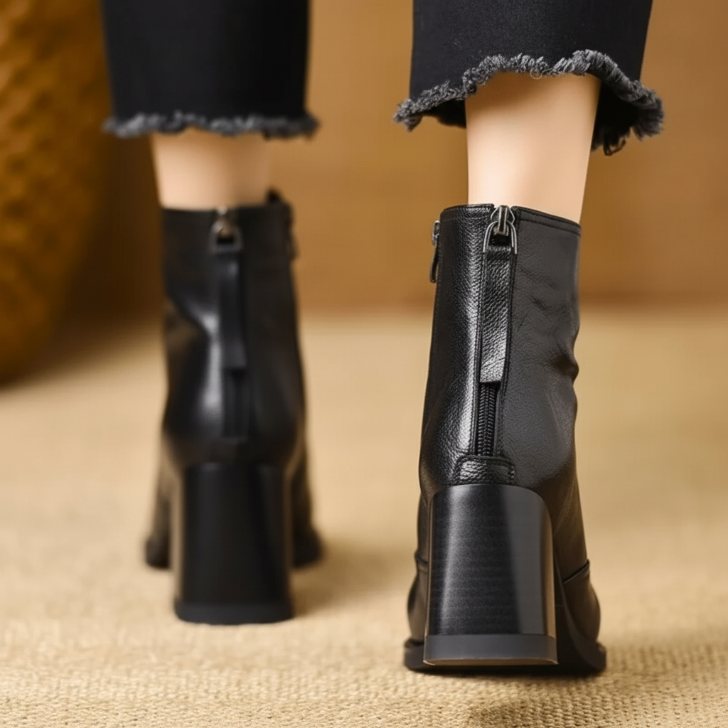 Ankle Boots Women Mid Heel Zipper Casual Dress Shoes