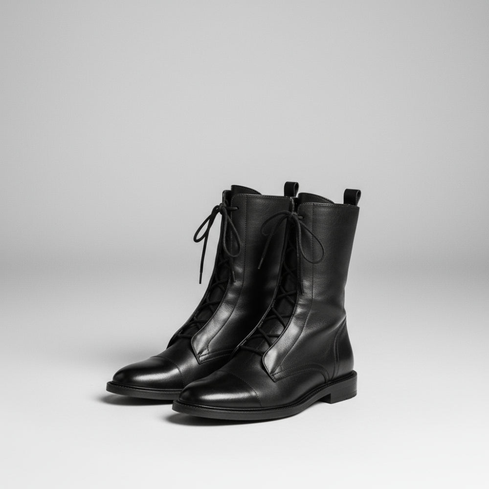 Women Ankle Boots Lace Up Leather Dress Booties