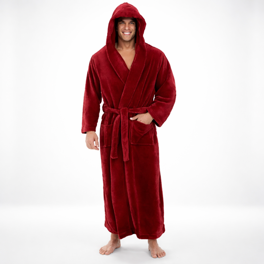 Bathrobe Hooded Mens Plush Long Robe Warm Winter Lounge Wear