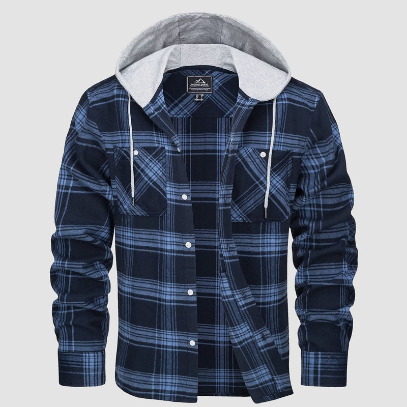 Men's Stylish Hooded Flannel Shirt Jacket - Long Sleeve Cotton Plaid Outerwear for Comfort & Versatility