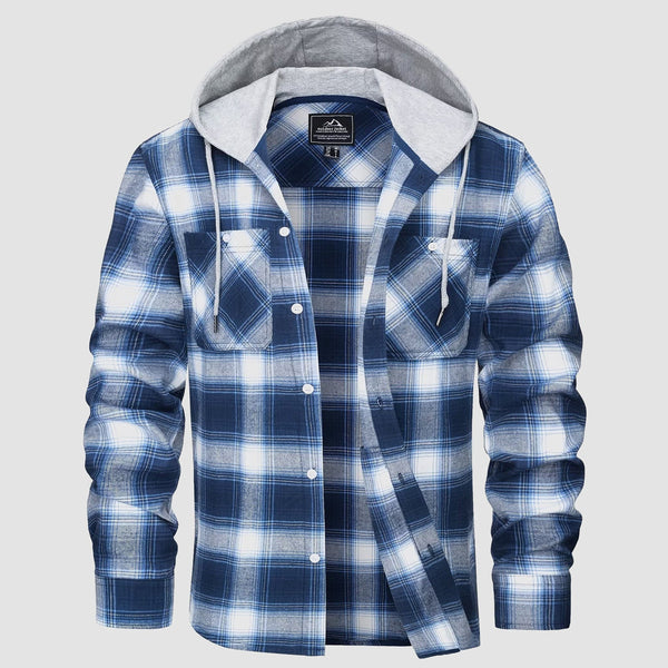Men's Stylish Hooded Flannel Shirt Jacket - Long Sleeve Cotton Plaid Outerwear for Comfort & Versatility