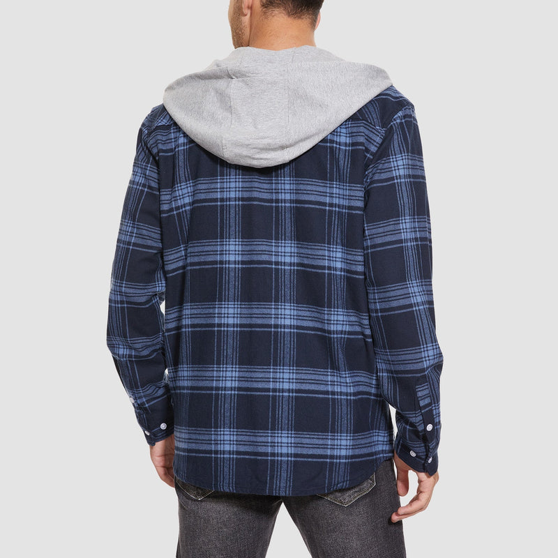Men's Stylish Hooded Flannel Shirt Jacket - Long Sleeve Cotton Plaid Outerwear for Comfort & Versatility