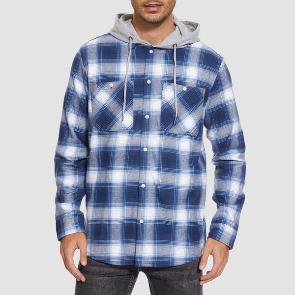 Men's Stylish Hooded Flannel Shirt Jacket - Long Sleeve Cotton Plaid Outerwear for Comfort & Versatility