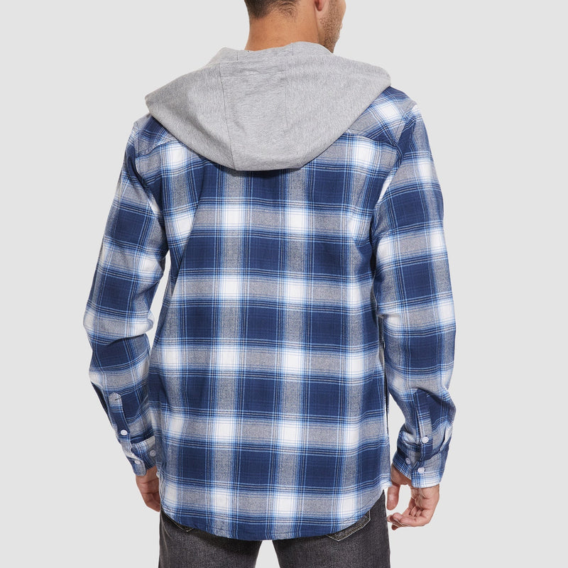 Men's Stylish Hooded Flannel Shirt Jacket - Long Sleeve Cotton Plaid Outerwear for Comfort & Versatility