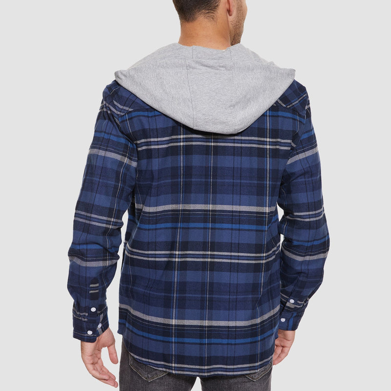 Men's Stylish Hooded Flannel Shirt Jacket - Long Sleeve Cotton Plaid Outerwear for Comfort & Versatility