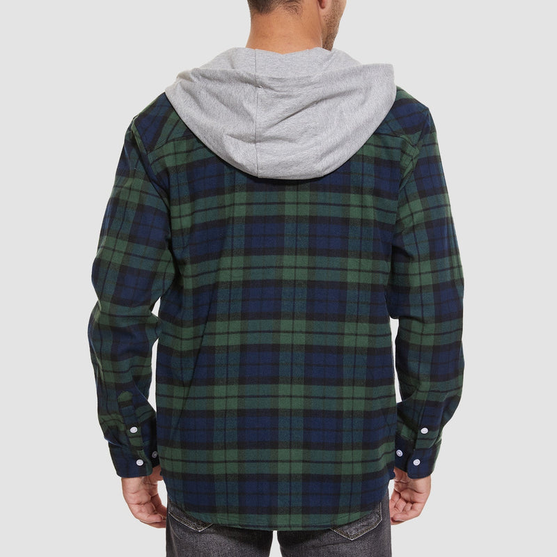 Men's Stylish Hooded Flannel Shirt Jacket - Long Sleeve Cotton Plaid Outerwear for Comfort & Versatility