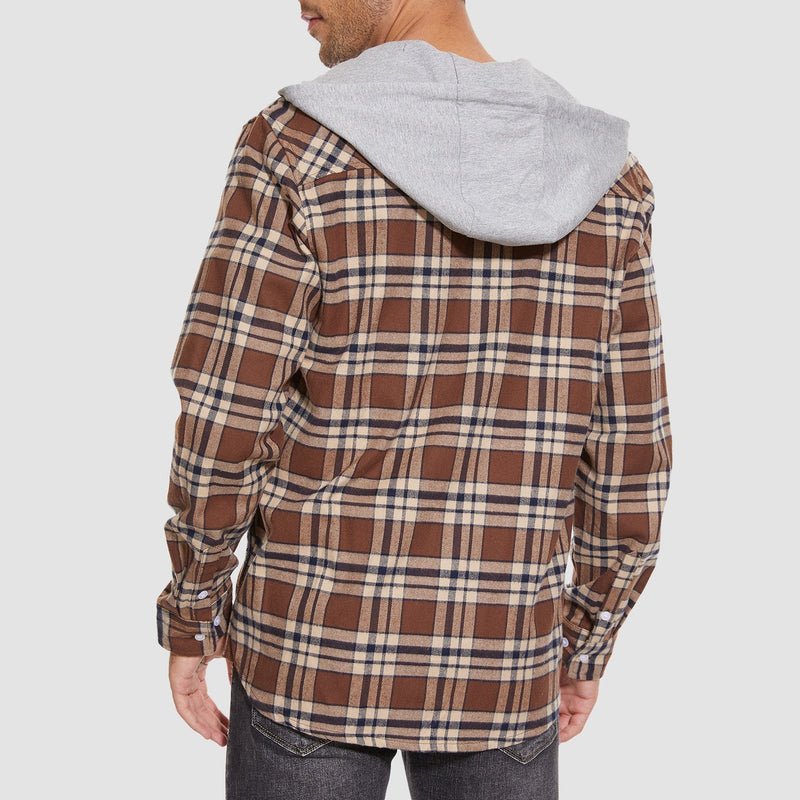 Men's Stylish Hooded Flannel Shirt Jacket - Long Sleeve Cotton Plaid Outerwear for Comfort & Versatility