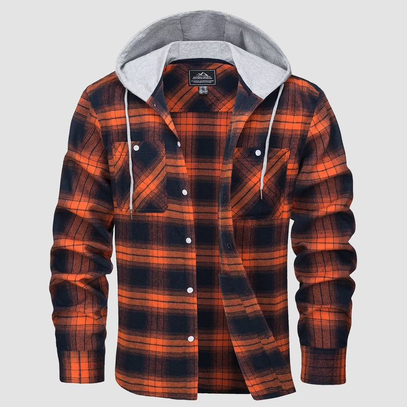 Men's Stylish Hooded Flannel Shirt Jacket - Long Sleeve Cotton Plaid Outerwear for Comfort & Versatility