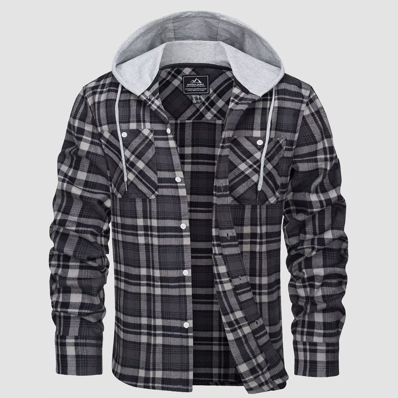 Men's Stylish Hooded Flannel Shirt Jacket - Long Sleeve Cotton Plaid Outerwear for Comfort & Versatility
