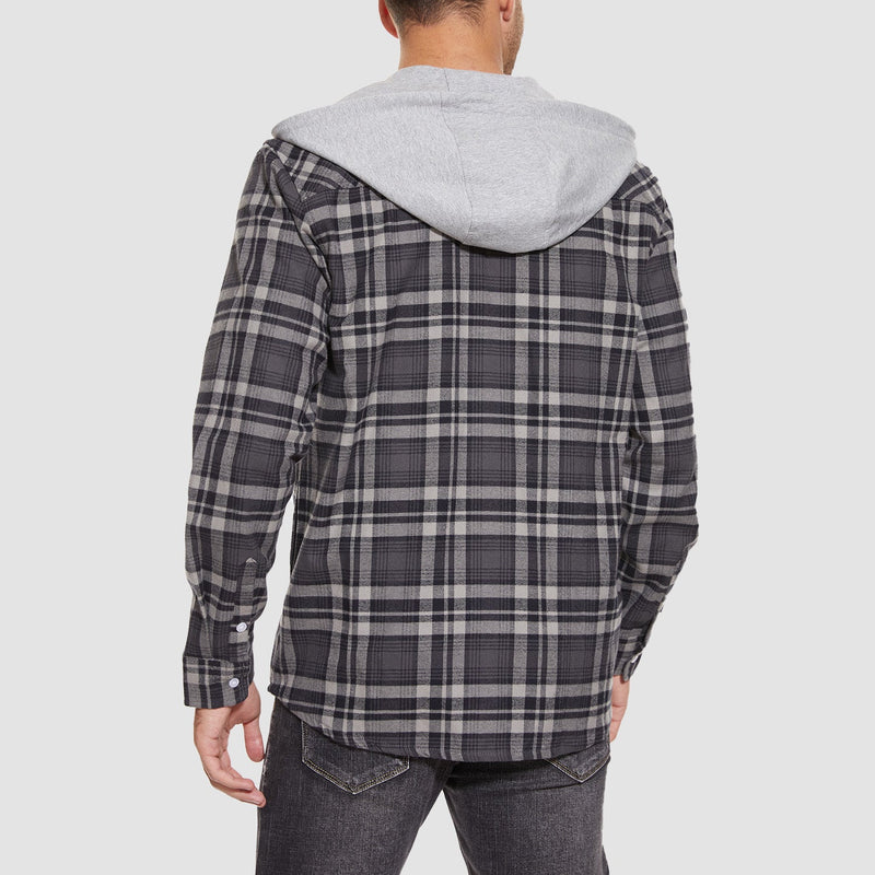 Men's Stylish Hooded Flannel Shirt Jacket - Long Sleeve Cotton Plaid Outerwear for Comfort & Versatility