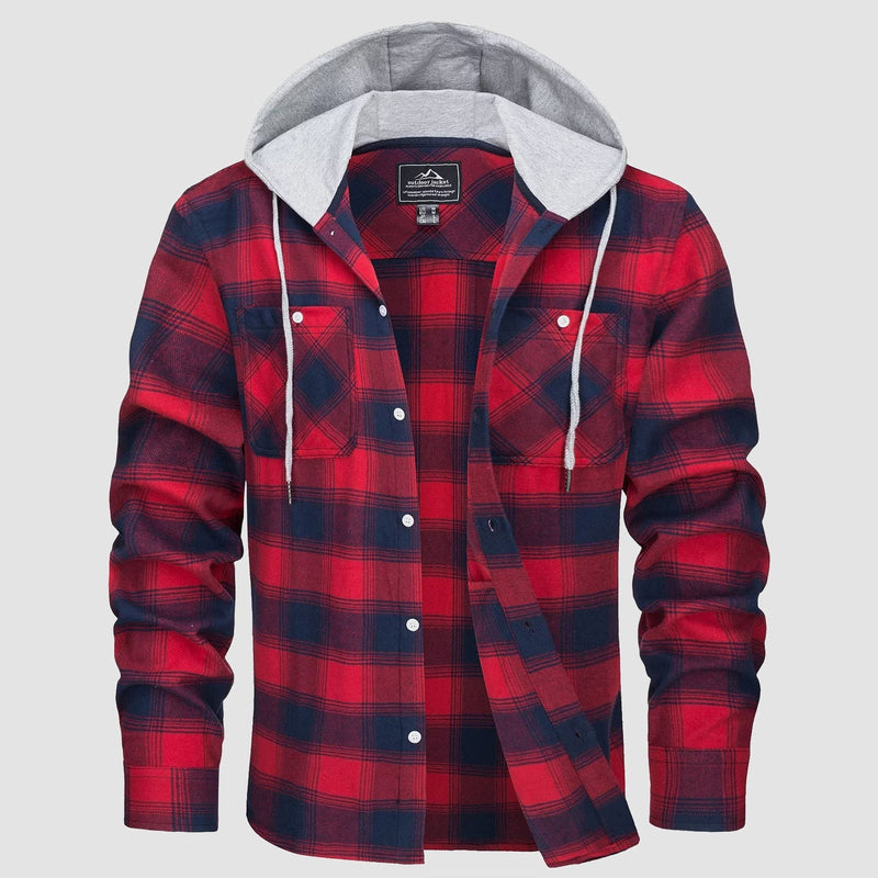 Men's Stylish Hooded Flannel Shirt Jacket - Long Sleeve Cotton Plaid Outerwear for Comfort & Versatility