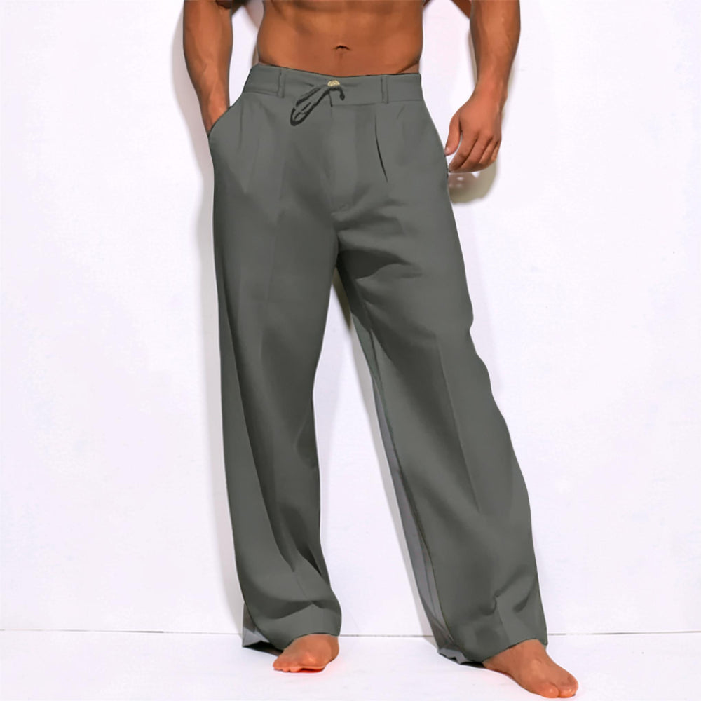 Men's Pants Casual Relaxed Fit Drawstring Straight Leg Trousers