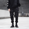 Mens Cargo Pants Black Adjustable Straps Durable Urban Trousers