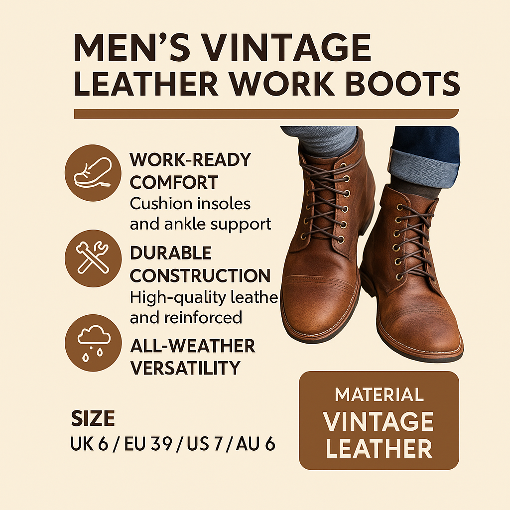 Men’s Boots Work Outdoor Ankle Lace Up Vintage Rugged Footwear