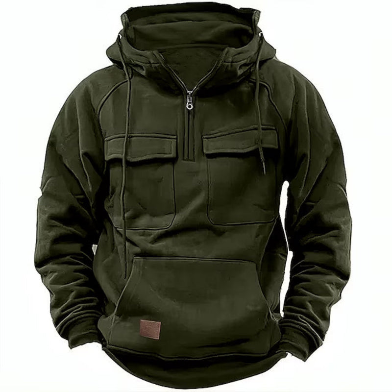 Men's Utility Hoodie with Zipper & Chest Pocket - Stylish & Functional Outerwear for Everyday Wear