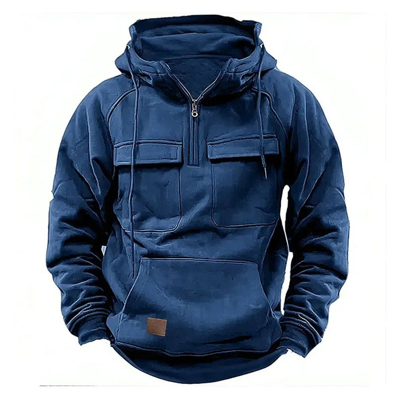 Men's Utility Hoodie with Zipper & Chest Pocket - Stylish & Functional Outerwear for Everyday Wear