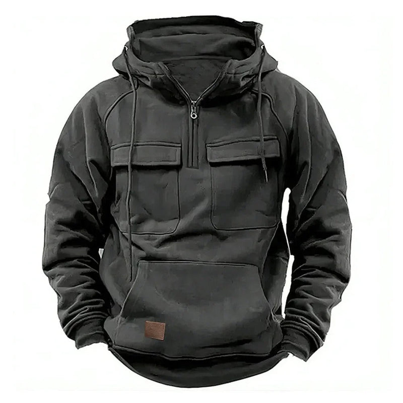 Men's Utility Hoodie with Zipper & Chest Pocket - Stylish & Functional Outerwear for Everyday Wear
