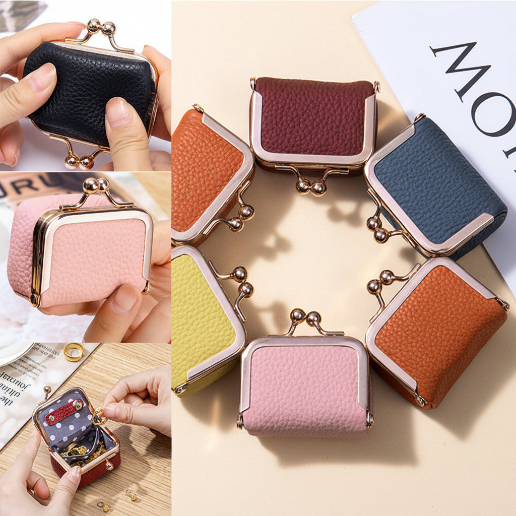 Mini Jewelry Box Genuine Leather Organizer Gold Clasp Travel