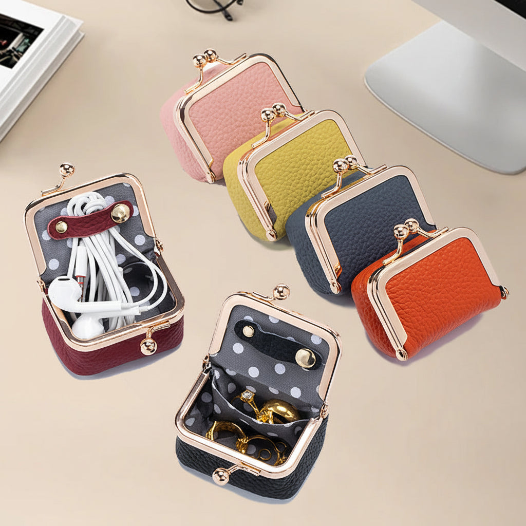 Mini Jewelry Box Genuine Leather Organizer Gold Clasp Travel