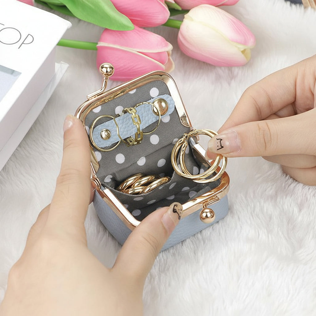 Mini Jewelry Box Genuine Leather Organizer Gold Clasp Travel