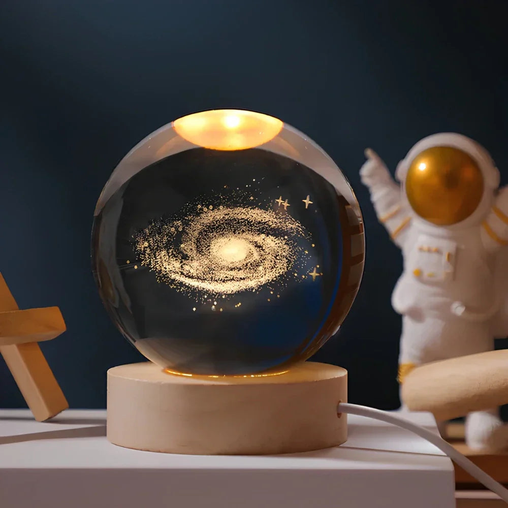 Night Light Crystal Ball 3D Planet Engraved LED Table Lamp