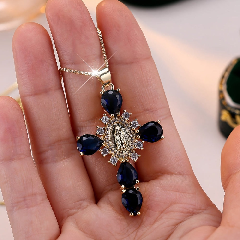 Necklace Cross Pendant Mothers Day Gold Zircon Crystal Jewelry