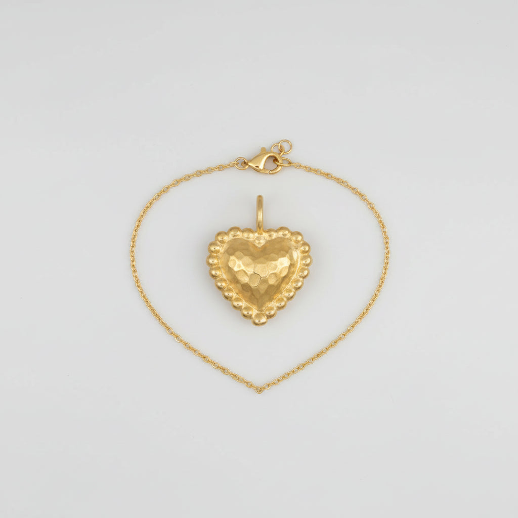 Necklace Gold Heart Hammered Pendant Chain Jewelry