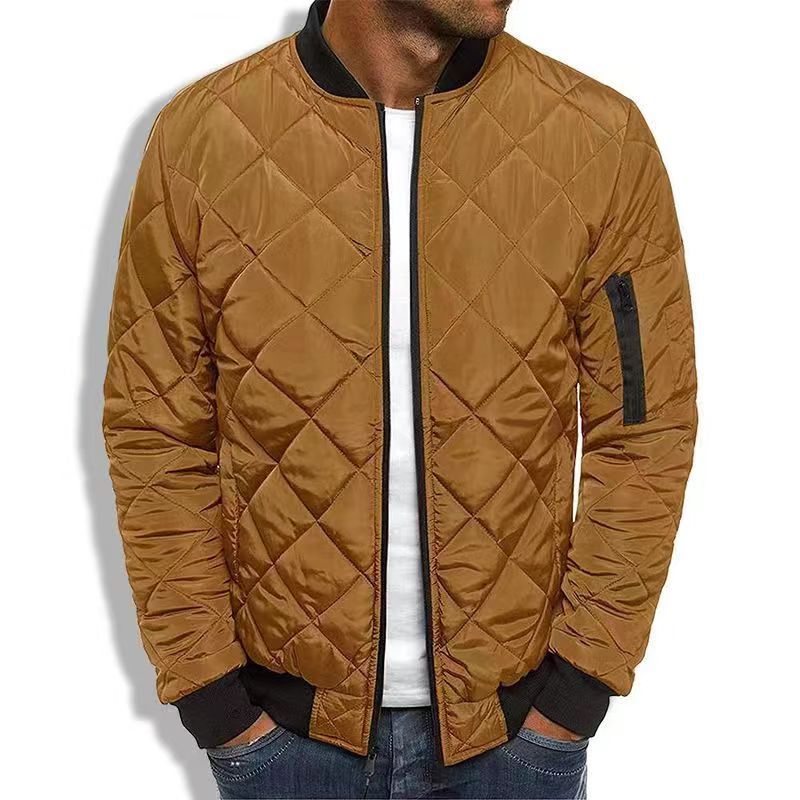 Men's Lightweight Quilted Bomber Jacket with Diamond Stitching - Versatile All-Season Style and Comfort