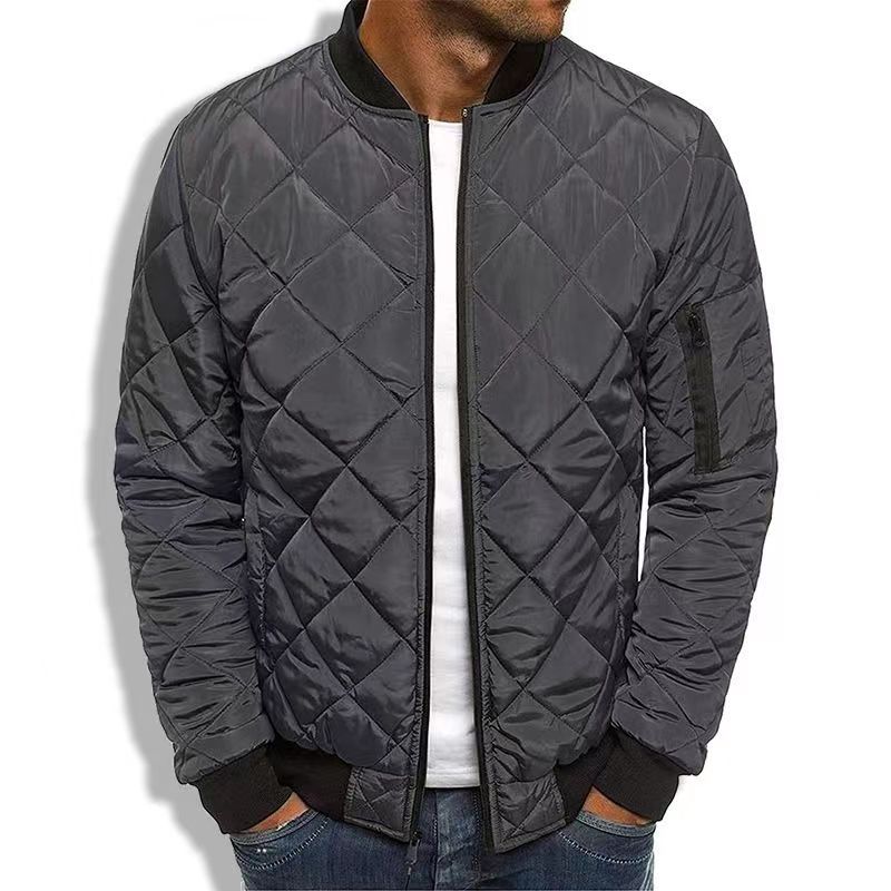 Men's Lightweight Quilted Bomber Jacket with Diamond Stitching - Versatile All-Season Style and Comfort