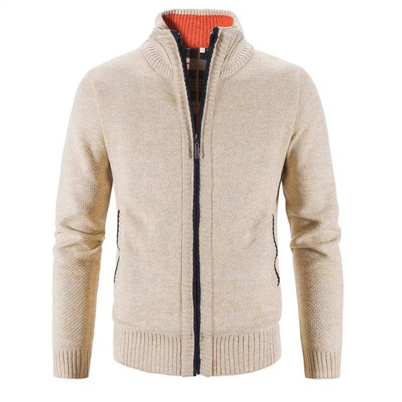 Men's Stylish Zip-Up Cardigan with Mock Neck & Contrast Trim - Versatile Layering for Casual & Smart Looks