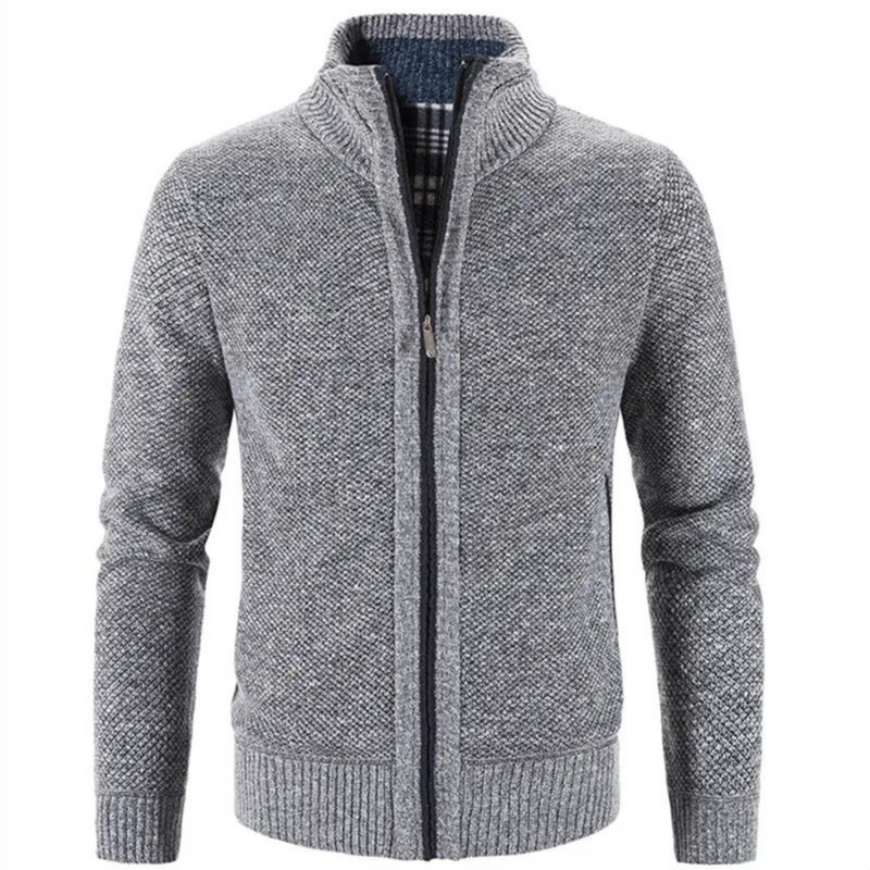 Men's Stylish Zip-Up Cardigan with Mock Neck & Contrast Trim - Versatile Layering for Casual & Smart Looks