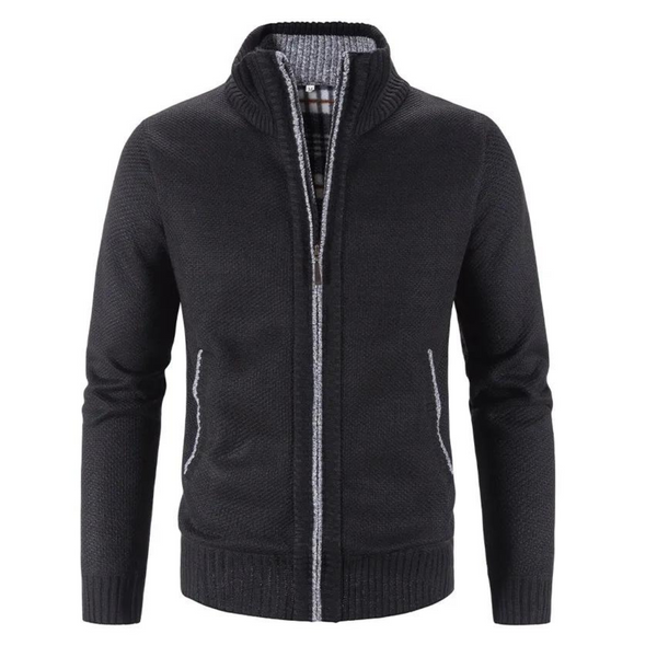 Men's Stylish Zip-Up Cardigan with Mock Neck & Contrast Trim - Versatile Layering for Casual & Smart Looks