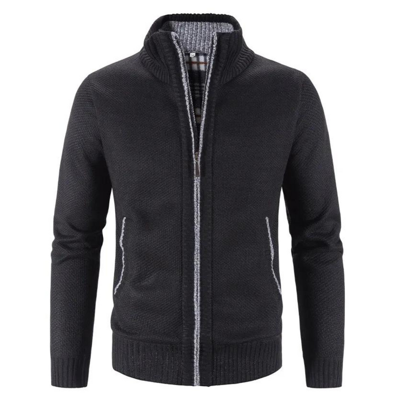 Men's Stylish Zip-Up Cardigan with Mock Neck & Contrast Trim - Versatile Layering for Casual & Smart Looks