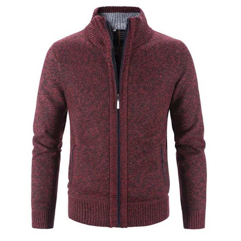 Men's Stylish Zip-Up Cardigan with Mock Neck & Contrast Trim - Versatile Layering for Casual & Smart Looks