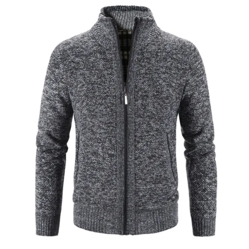 Men's Stylish Zip-Up Cardigan with Mock Neck & Contrast Trim - Versatile Layering for Casual & Smart Looks