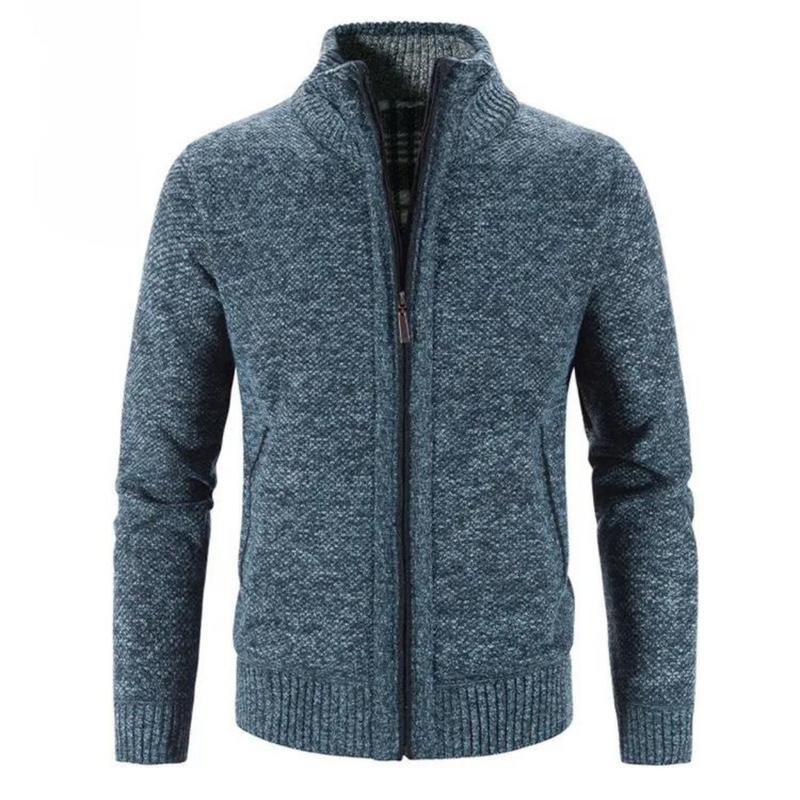 Men's Stylish Zip-Up Cardigan with Mock Neck & Contrast Trim - Versatile Layering for Casual & Smart Looks
