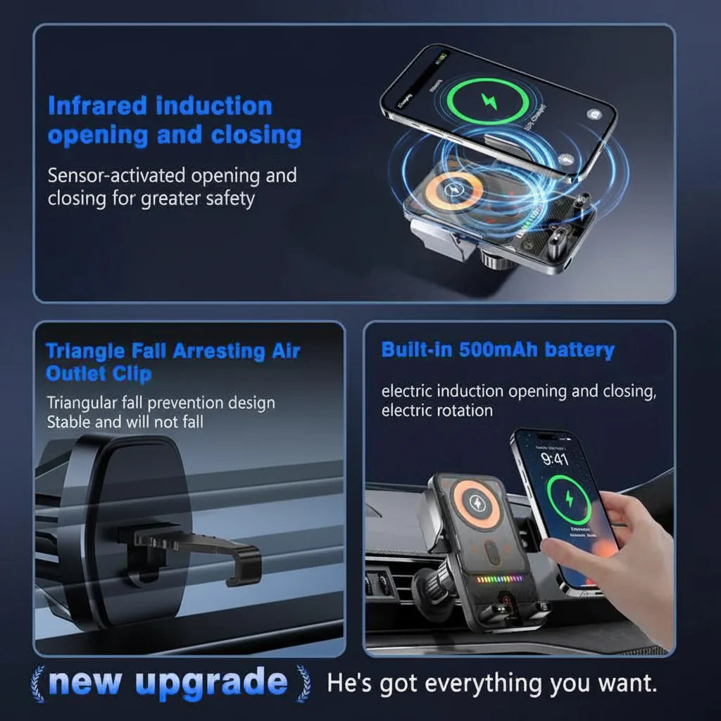 Phone Holder Wireless Charging Car Mount Auto Clamp Vent