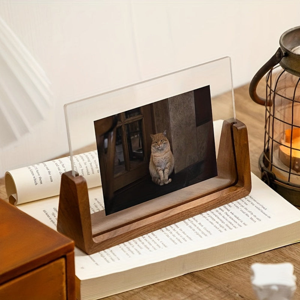 Photo Frame Acrylic Tabletop Display Solid Wood Stand