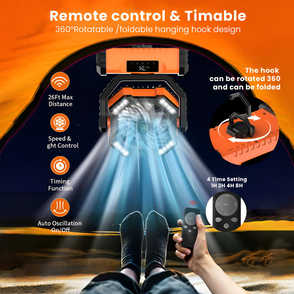 Portable Fan Rechargeable Oscillating Remote Control Camping