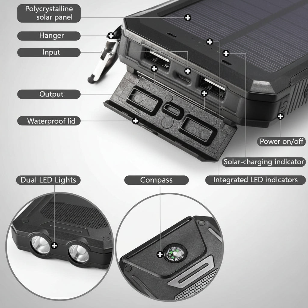 Solar Charger 20000mAh Waterproof Power Bank