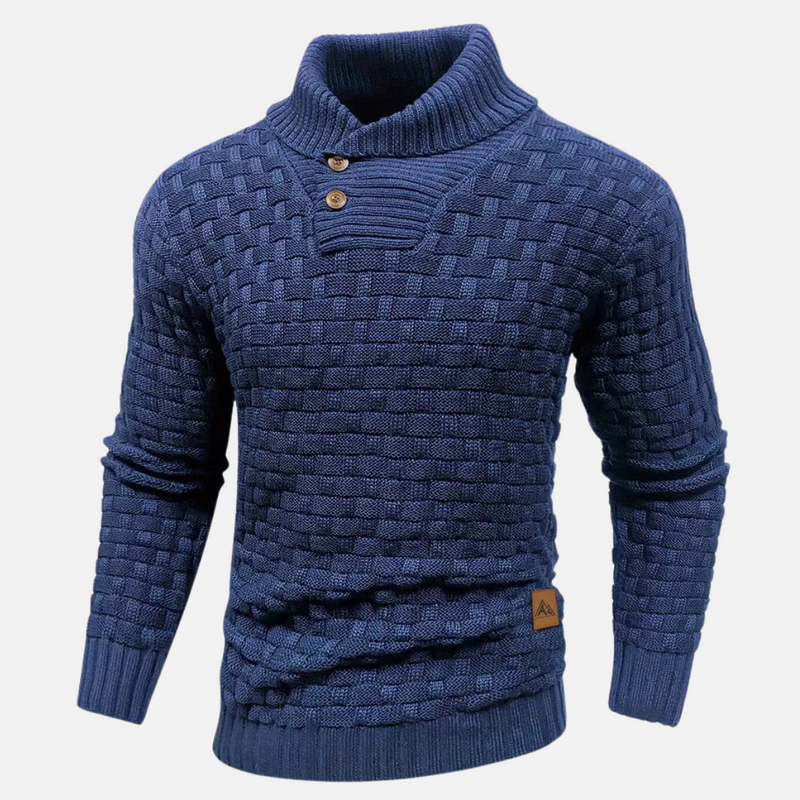 Men's Cozy Shawl Collar Textured Knit Sweater with Stylish Button Detail - Versatile Jumper for Every Occasion