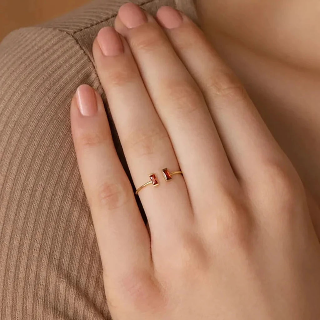 Ring Birthstone Adjustable Gold Cubic Zirconia Mothers Day Gift