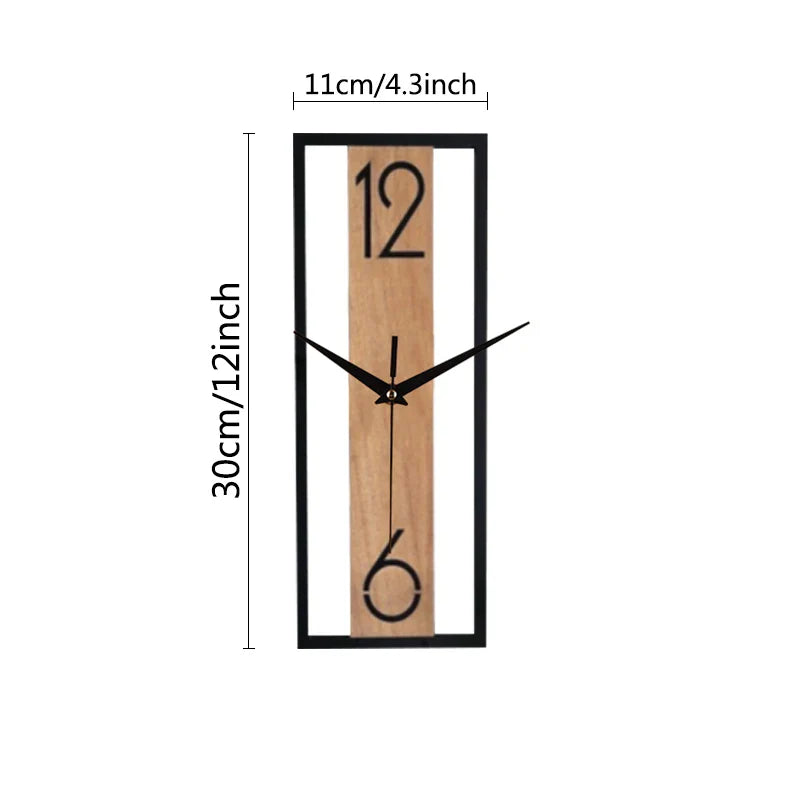 Modern Rectangular Wall Clock | Slim Wood Grain Frame Design