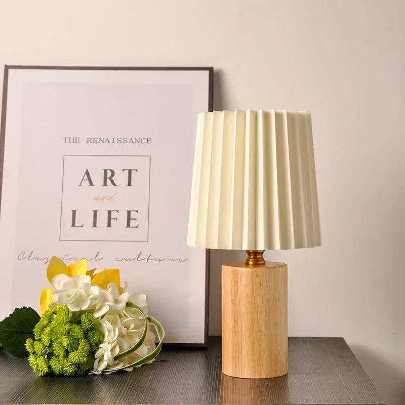 Medieval Pleated Table Lamp | Nordic Wood Base Design
