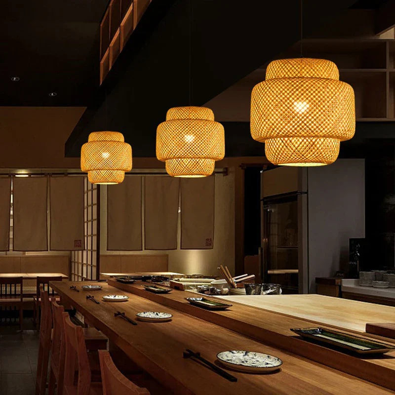 Natural Bamboo Pendant Lamp | Handwoven Rattan Light Fixture