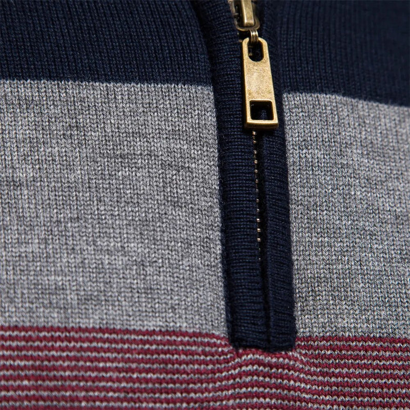 Men's Stylish Modern Slim Fit Striped Quarter-Zip Jumper - Comfortable Knitwear for Casual Wear