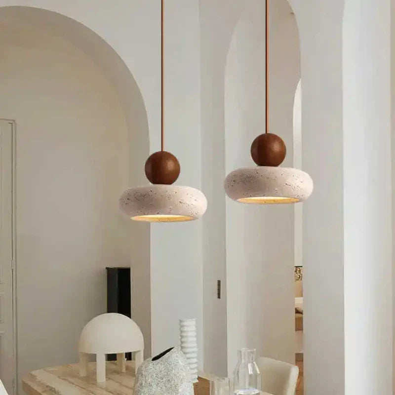 Natural Stone & Wood Pendant Light | Vintage Minimalist Pendant